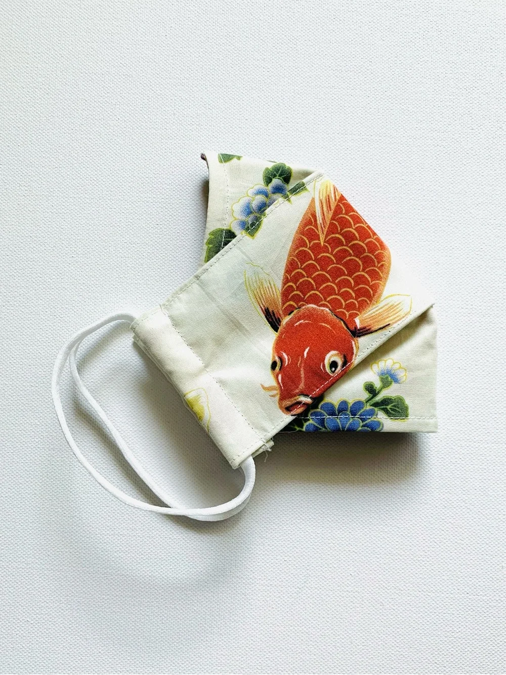 NEW Handmade Koi Fish Print Kids Cotton Face Mask in Beige